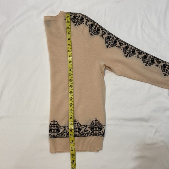 J Crew Women’s,Peach Cream/Black Marino Wool,Embroidered Sweater.Size-Small. - Picture 6 of 12